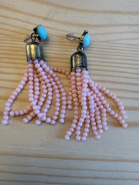 Beaded Tassel Pierced Postback Dangle Beaded Drop Earrings Pink Turquoise Retro